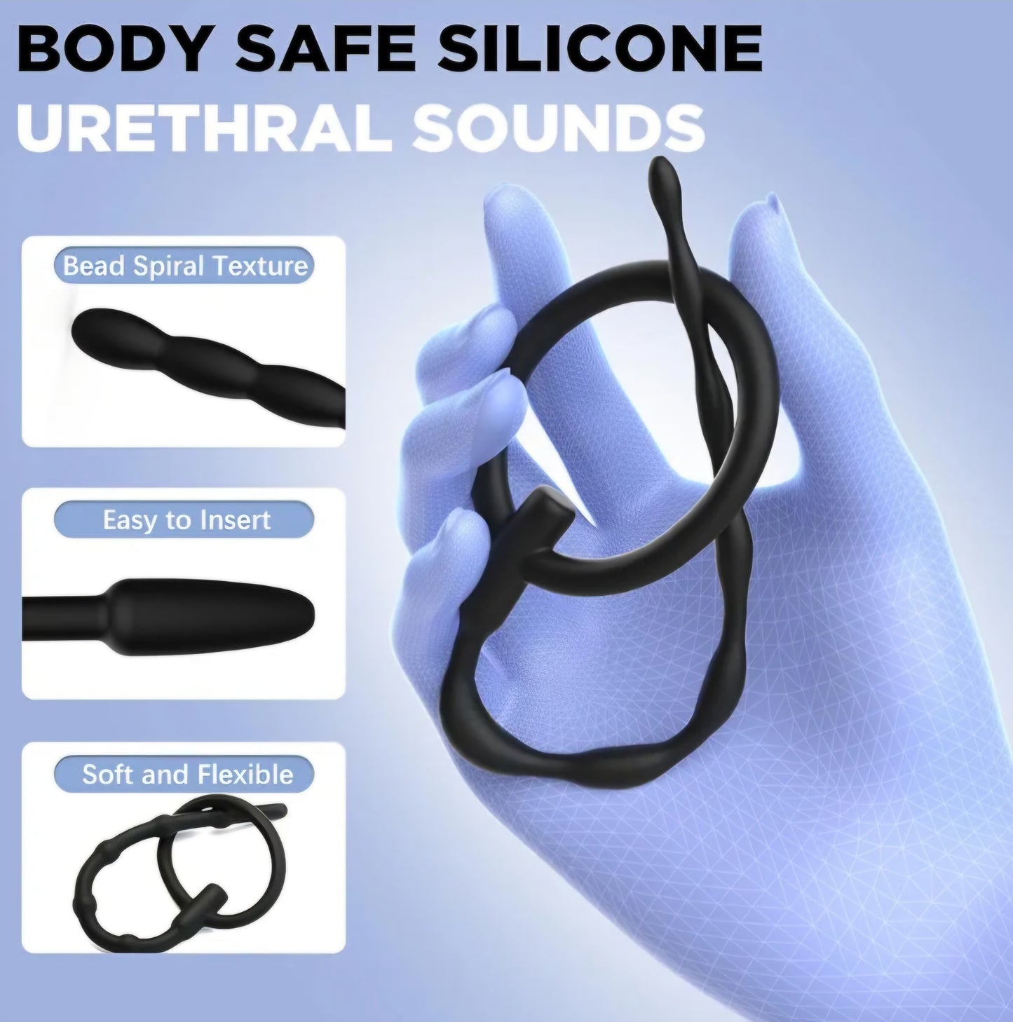 Penis Plug Silicone Urethra Sound：Sex Toys - Catheters & Sounds 8 PCS Silicone Dilators with Pull Ring, Hollow Sounding Toys BDSM Bladder Irritation Prostate Stimulator Anal Beads Adult Toy for Men