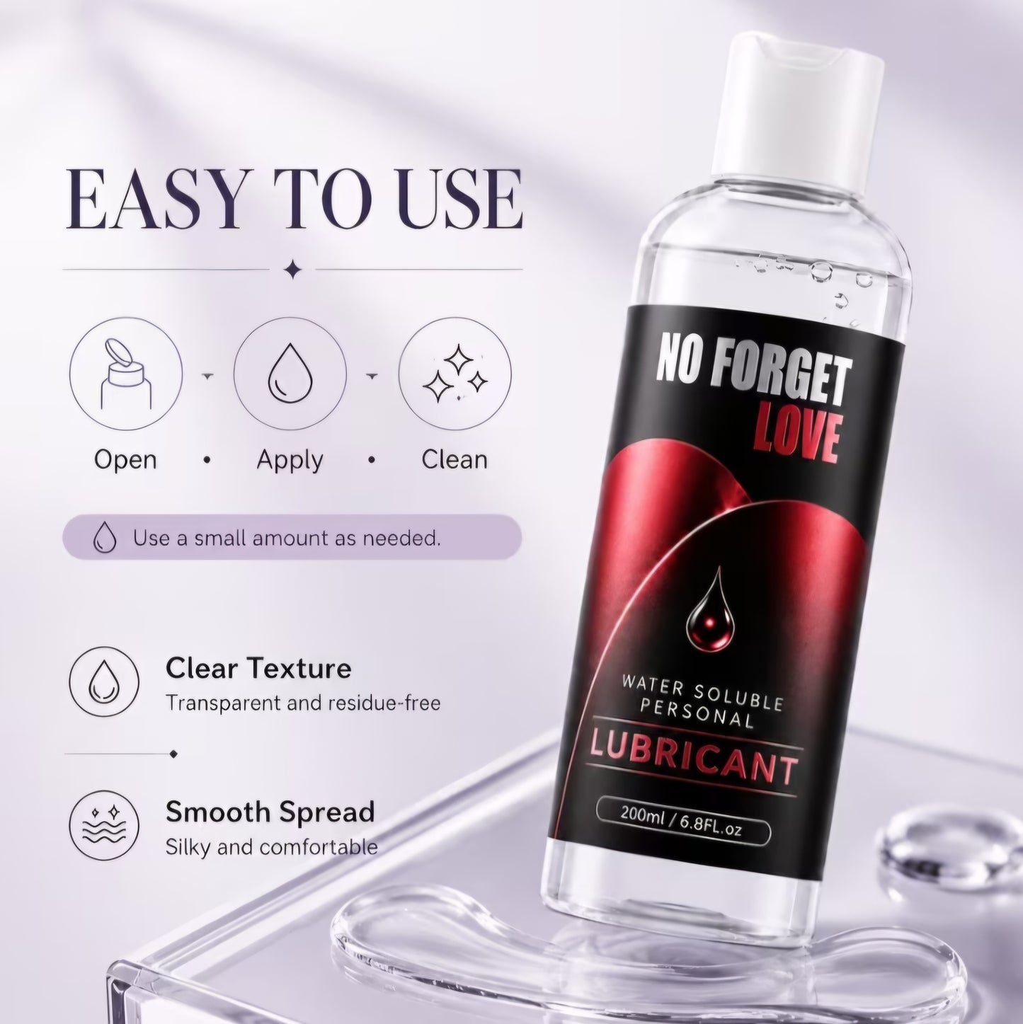Water-Soluble Personal Lubricant | No Forget Love| Lube (200ml / 6.8 fl. oz) – Ultra-Smooth & Easy Clean-Up, Body Safe and Non Toxic