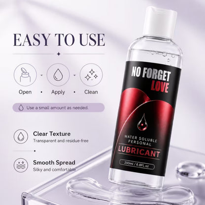 Water-Soluble Personal Lubricant | No Forget Love| Lube (200ml / 6.8 fl. oz) – Ultra-Smooth & Easy Clean-Up, Body Safe and Non Toxic