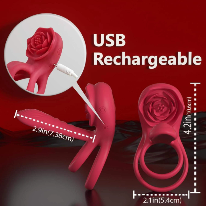 Rose Vibrating Cock Ring with G-Spot Stimulator & Testicle Loop for Couples