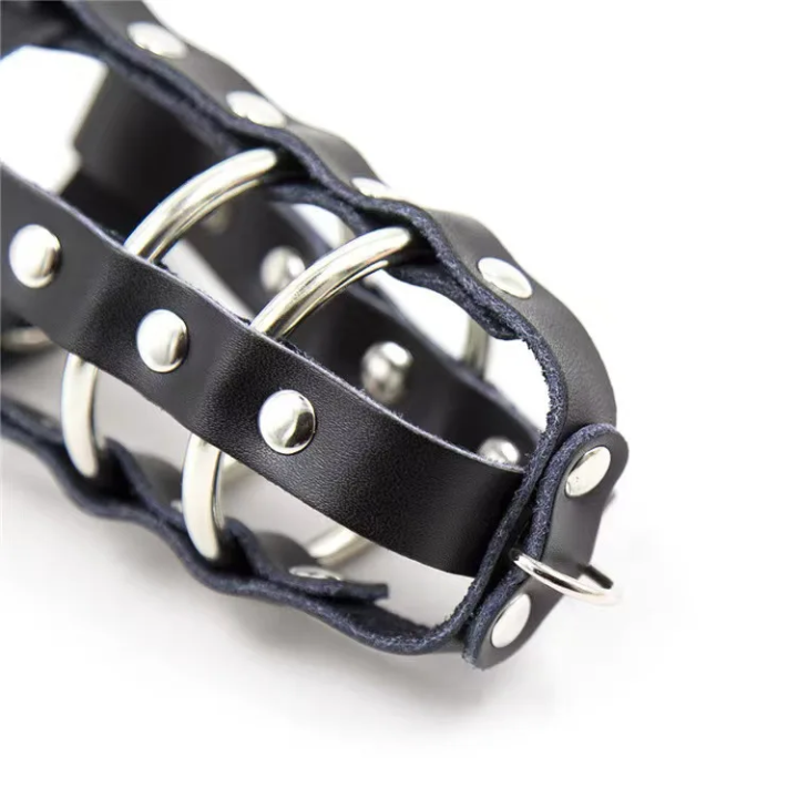 Premium Faux-Leather Male Chastity Cage – Adjustable Locking Cage with Metal Rings & Padlock