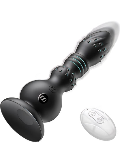 Thrusting Anal Vibrator Prostate Massager Butt Plug, Anal Beads with 10 Thrusting & Vibrating, LED Display Vibrators Male Sex Toys with Remote Control, Strap-on Anal Toy Adult Toys for Men