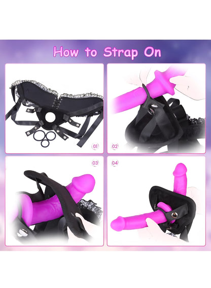 Strap On Dildo Women Sex Toys - Double Dildo Strapon Sided Dildos with Harness, Double Ended Dildos Lesbian Sex Toys for Couple, Long Anal Fantasy Silicone Pegging Sexual Pleasure Tools for Women