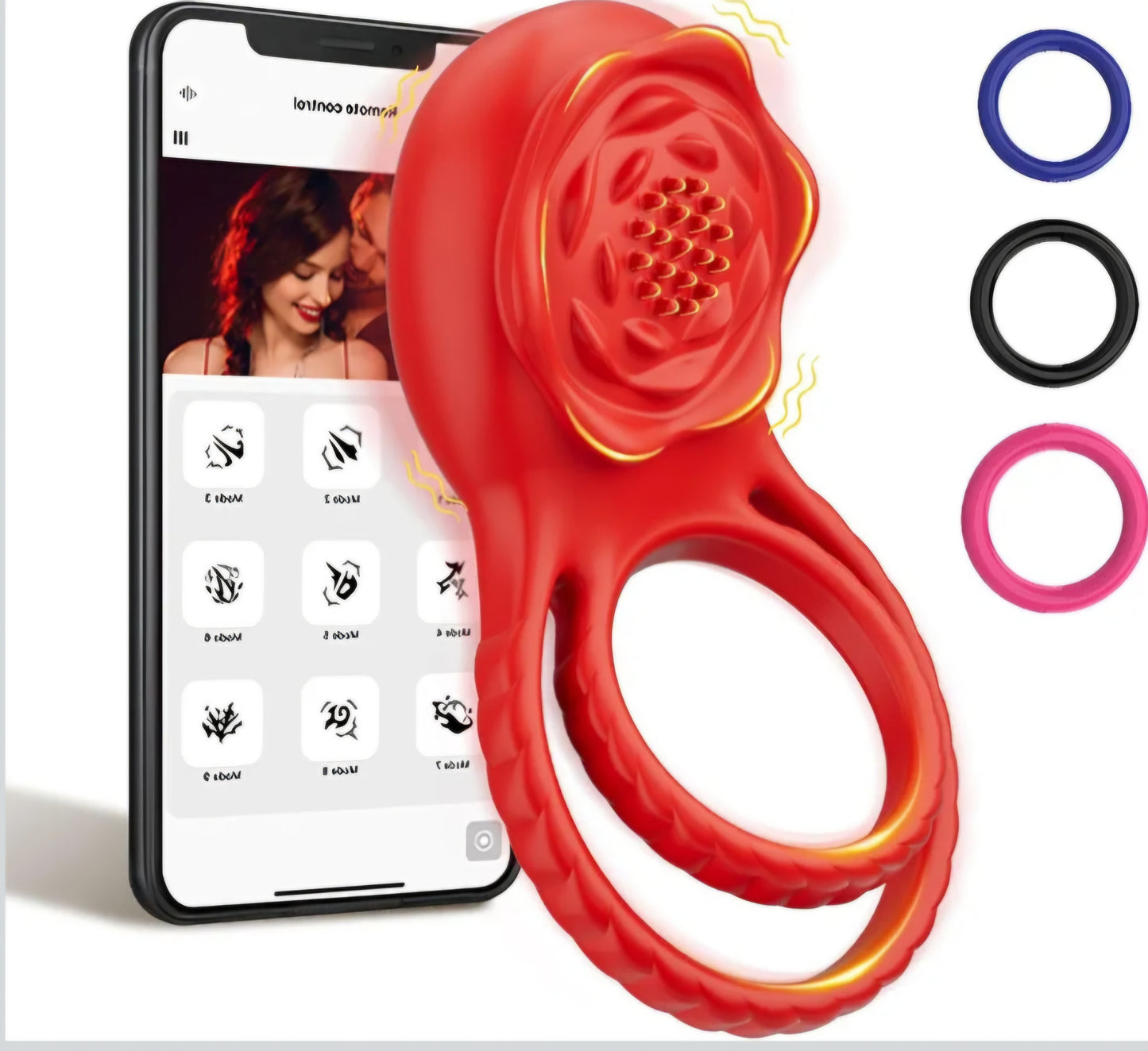 Vibrating Cock Ring Penis Sleeve with Rose Sex Toys, APP Control Penis Ring Vibrator Couples Adult Sex Toys for Men Women, 9 Vibrations Clitoris Vibrator AMA