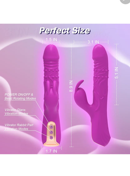 Vibrator Thrusting Dildo with Rotating Rolling Beads, Rabbit Vibrator with 7 Vibration Modes & 7 Rotating Modes, Adult Female Sex Toys for G Spot Clitoral Bring Dual Pleasure, Purple