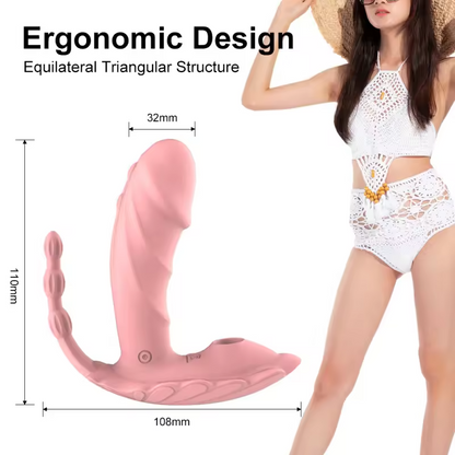 Ergonomic Silicone Dual-Stimulation Massager, Panty Vibrator, Wearable, G-Spot, Anal, Clit Sucking, with Wireless Remote Control