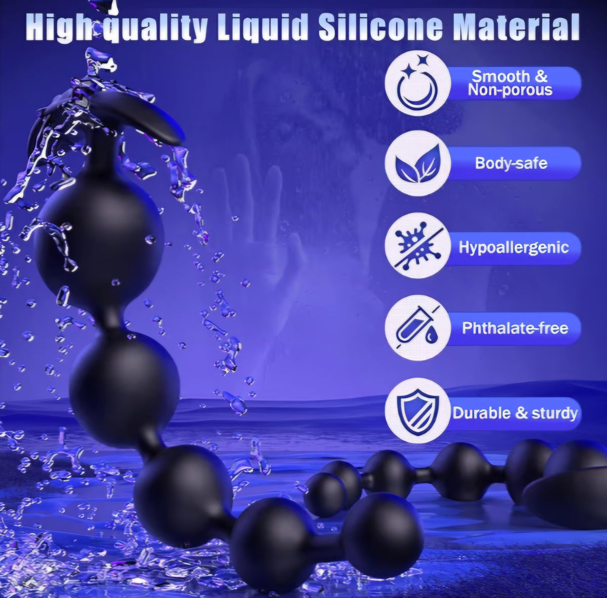 Anal Beads Butt Plug Anal Toys - 9.8" Long ButtPlug 1.8" Diameter Large Silicone Beads with 5 Gradient Anal Trainer, Flexible Prostate Massager Sex Toys for Men & Couple (Opp Bag) AMA