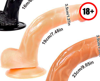 Realistic Silicone Strap-On 7.48 Inch Dildo – Flexible Curved Design with Adjustable Harness