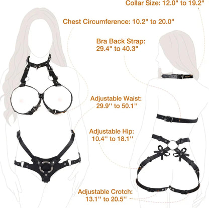 BDSM Bondage Sex Strap Restraint Kit Adult Sex Toy with Sexy Lingerie Breast Harness Strapon, Strap On Harness for Women Pegging Dildo, Adjustable Bondage Gear for Couple Lesbian Gay Vaginal Anal Play