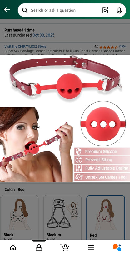 BDSM Sex Bondage Breast Restraints, B to D Cup Chest Harness Boobs Cincher with Silicone Ball Gag & Nipple Clamps, Sex Harness Kinky Lingerie Bra SM Games Sex Toys for Women Couples Beginner (Red)
