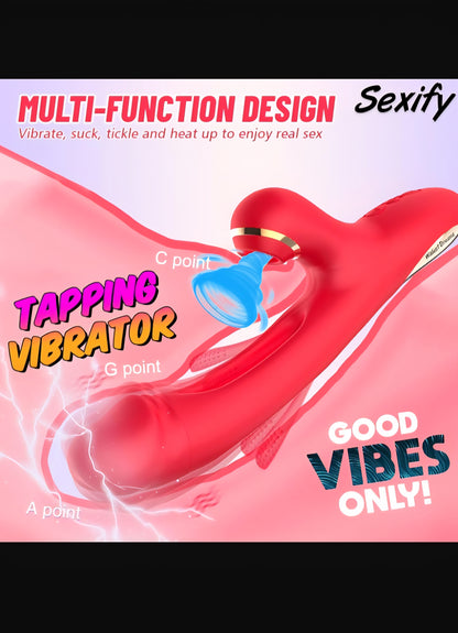 Flapping Sucking Vibrator G Spot Dildo Sex Toy for Women Rabbit Clit Stimulator Wand Vibrator Massager with 7 Tongue Slapping Finger 7 Vibration Suction Pulse Modes for Vaginal Anal Stimulation Waterproof Female Adult Sex Toy (Red)