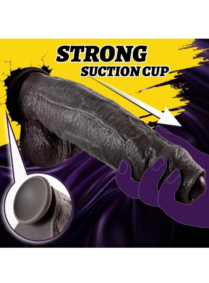 2.4IN Diameter Huge BBC Uncut Dildo, Realistic Big Black Dildo with Movable Foreskin, Real Skin Thick Fake Penis G-Spot Stimulation Adult Sex Toys for Men/Women for Anal Play with Strong Suction Cup