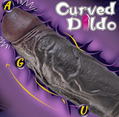 2.5IN Diameter Black Thick Dildo No Balls, 7.5in Realistic Curved Silicone Big Dildo with Strong Suction Cup for Hands-Free Play, Girthy G-spot Anal Dildos Adult Sex Toys for Women Men Couples