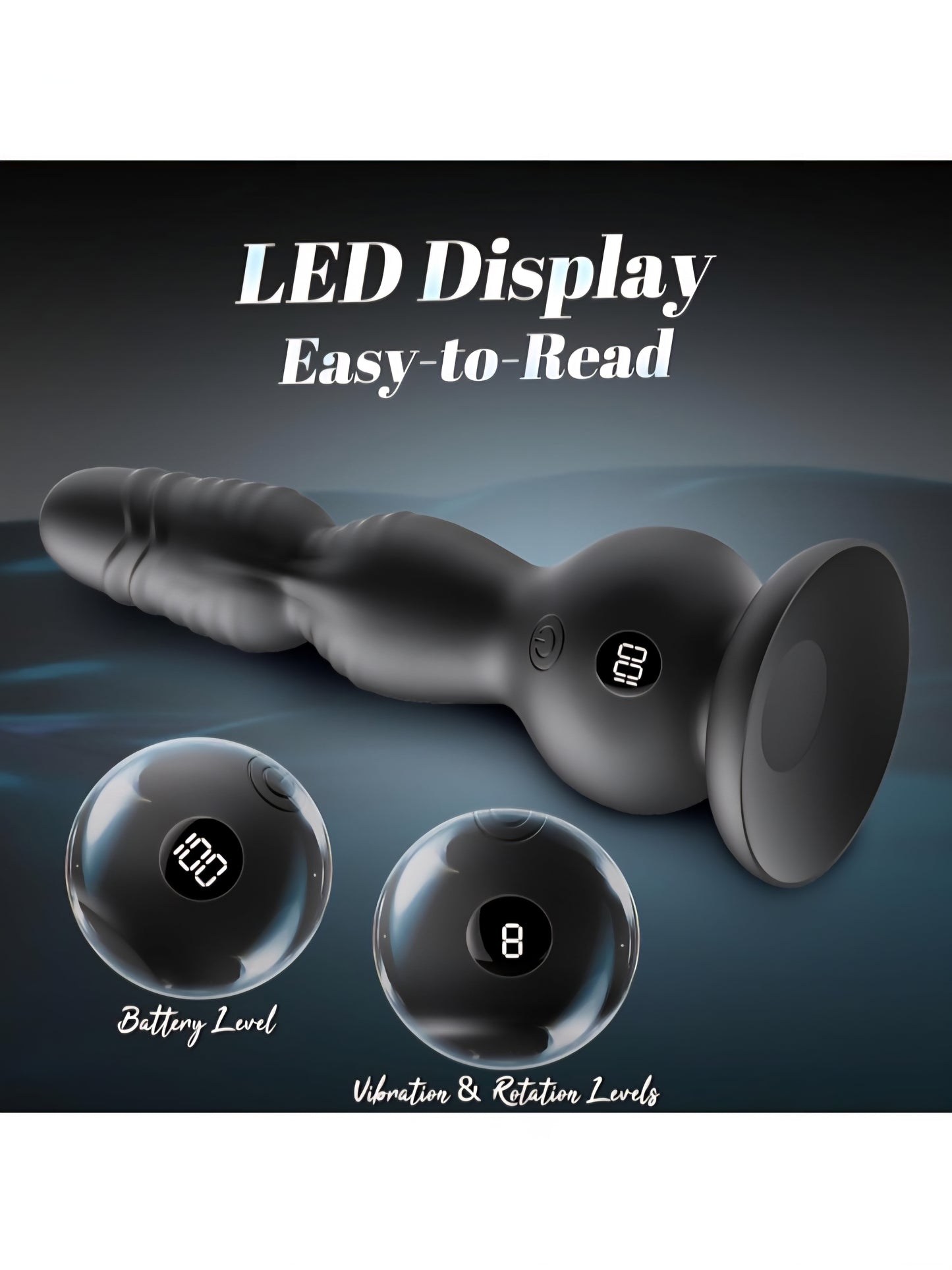 360°Rotation Anal Vibrators Prostate Massager, 10 Modes Rotating Vibrating Anal Beads LED Display Butt Plug with Remote Control, Strap-on Anal Sex Toys with Strong Suction Cup Adult Toys for Men