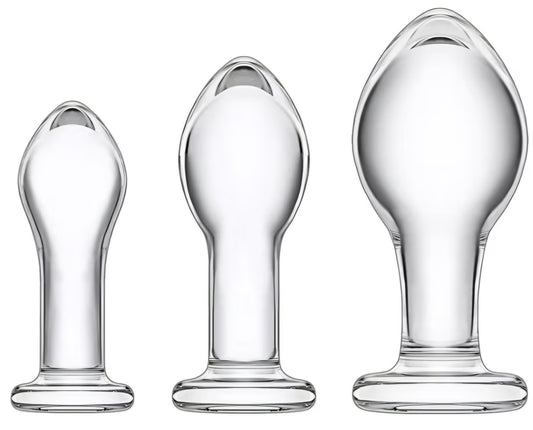 Glass Butt Plug Training Kit for Beginners, 3 Pcs Crystal Anal Plug Set Clear Buttplugs for Couples Gay Lesbian Play, Glass Sex Toys for Adult Couple Women Men Lesbian Gay
