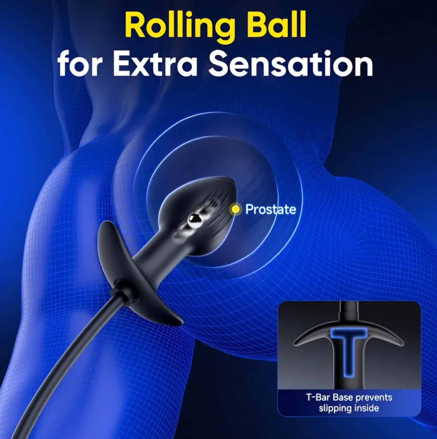 Magnetic Inflatable Anal Butt Plug, Adjustable Anal Training Stretcher with Rolling Weighted Ball, Soft Silicone Wearable Butt Plug with Secure T-Bar Base Prostate Massager for Adults AMA