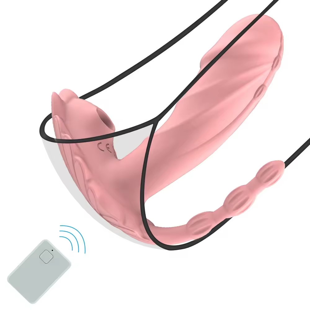 Ergonomic Silicone Dual-Stimulation Massager, Panty Vibrator, Wearable, G-Spot, Anal, Clit Sucking, with Wireless Remote Control