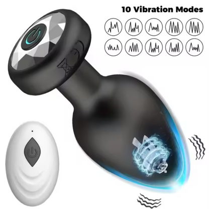 Remote Controlled Vibrating Anal Butt Plug USB Rechargeable, None Lighting Base Jewel Crystal Design