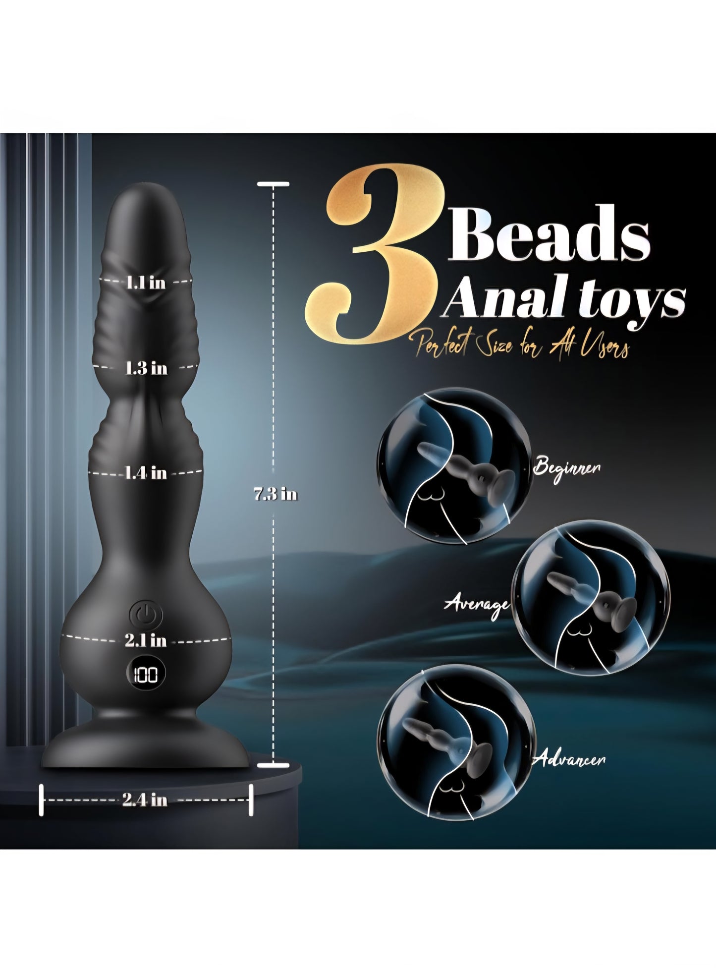 360°Rotation Anal Vibrators Prostate Massager, 10 Modes Rotating Vibrating Anal Beads LED Display Butt Plug with Remote Control, Strap-on Anal Sex Toys with Strong Suction Cup Adult Toys for Men