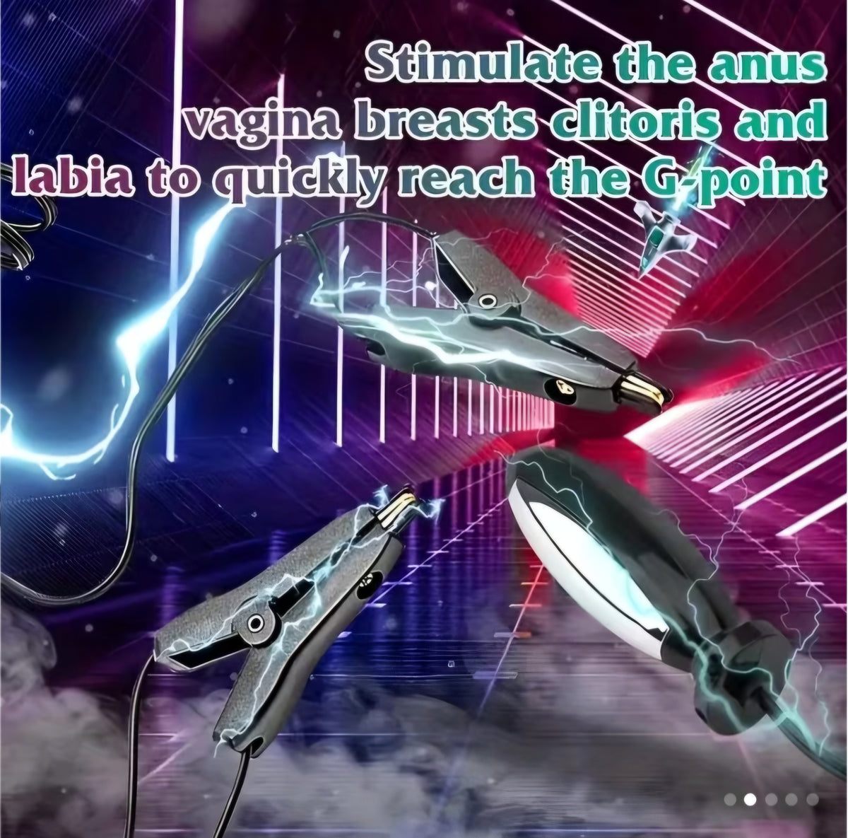 4-Piece Electric Shock Pulse Stimulation Kit with Nipple Clips, Metal Plug, and Digital Power Unit