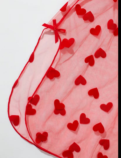 Heart-Print Romance: 2-Piece Mesh Lingerie Set - Size M AMA
