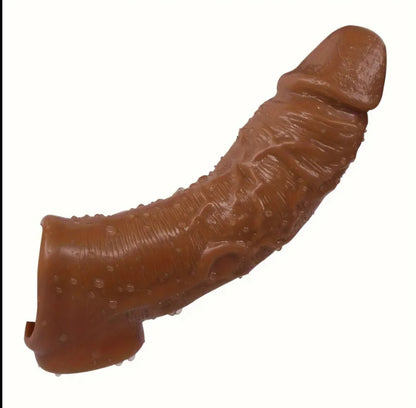 Textured Silicone Performance Sleeve – Enhancing Extender for Couples – Ribbed & Studded Design – Dark Brown 1.57 Inch Extension