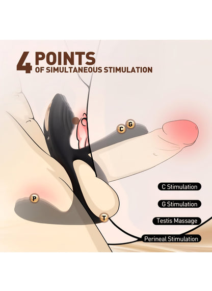 Vibrating Cock Ring Sex Toys for Men - 4 in 1 Penis Ring Perineum & Clitoral & G-Spot &Testicle Massage Stimulator with 10 Modes Adult Toy for Longer Harder Stronger for Male Female Couples Pleasure