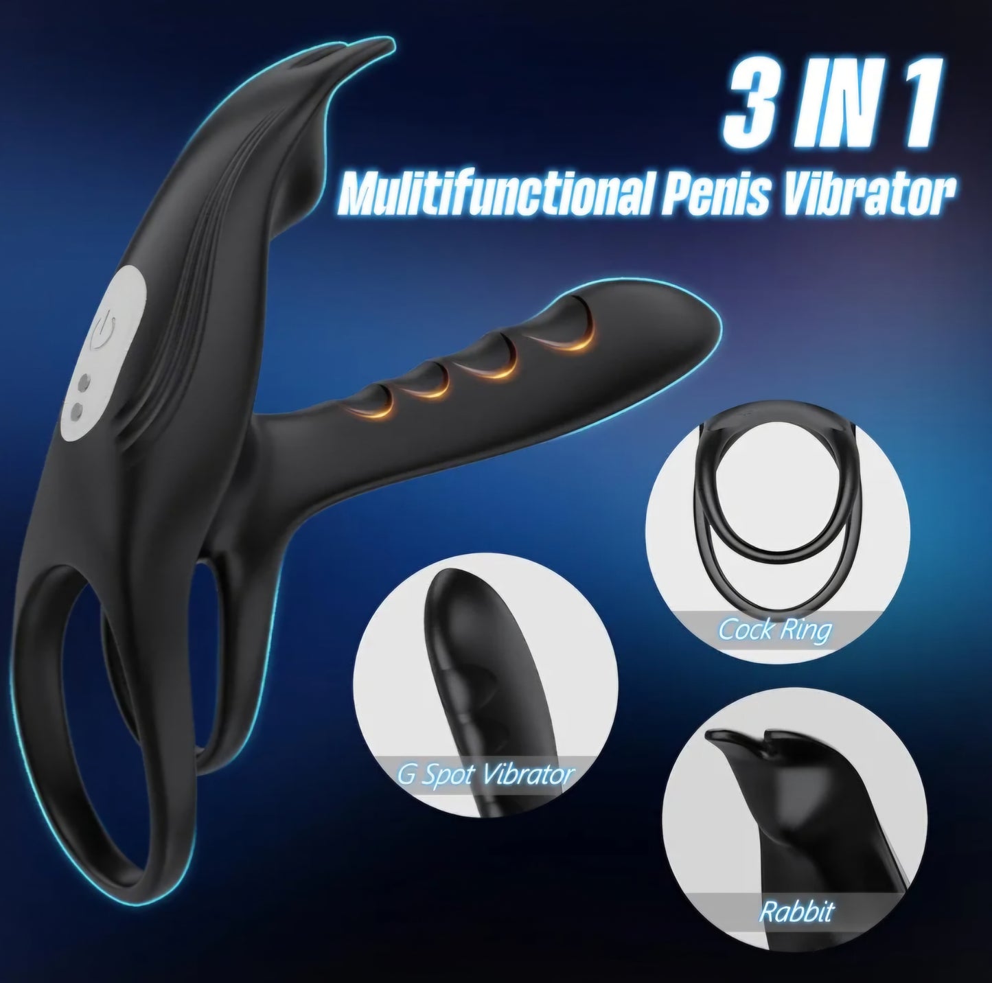 Vibrating Cock Ring, 3 in 1 Silicone Penis Ring with 10 Vibration Modes G-Spot & Clitoral Stimulator, Couple Vibrator Rechargeable Waterproof Adult Sex Toys with Remote Control for Men or Couples Play