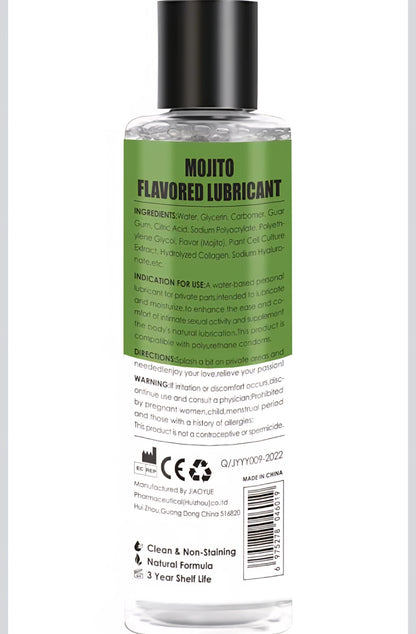 Water-Based Mojito Flavored Lubricant Personal Lube for Men, Women, and Couples, Massage Gel PH Balanced Massage Oil with Non-Sticky Natural Travel Sized Lube - 6.8 Fl Oz