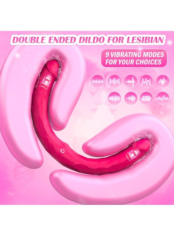 Double Dildo Vibrator Sex Toys: Double Sided Long Dildo with Realistic Glans and Veins Lesbian Sex Toys,Vibrating Strapless Dildos Silicone G Spot and Anal Vibrator with 10 Vibration for Women Couples