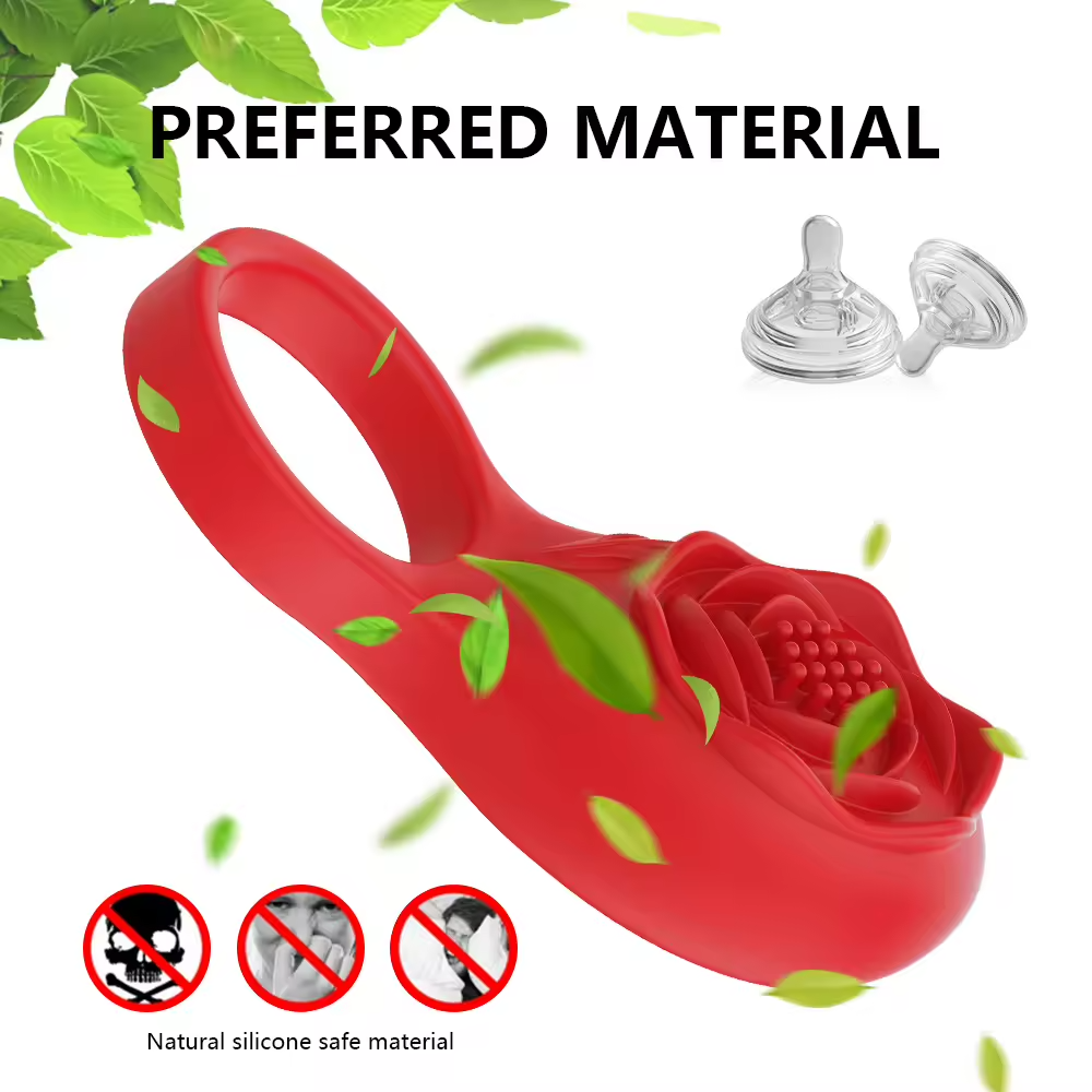 Rose-Shaped App-Controlled Vibrating Cock Ring Penis Ring with Clitoral Massager
