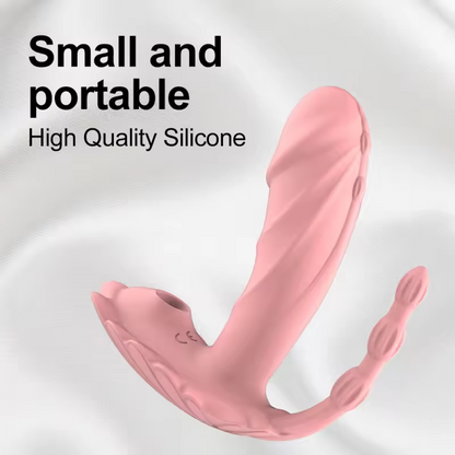 Ergonomic Silicone Dual-Stimulation Massager, Panty Vibrator, Wearable, G-Spot, Anal, Clit Sucking, with Wireless Remote Control
