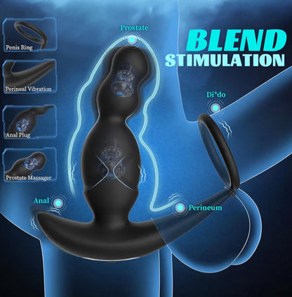 Anal Sex Toys for Men, Anal Vibrator Prostate Massager with Cock Ring, Vibrating Anus Butt Plug with 3 Rotating & 10 Vibrating Modes, Anal Beads for Gay Couples Adult Sex Toys for Man