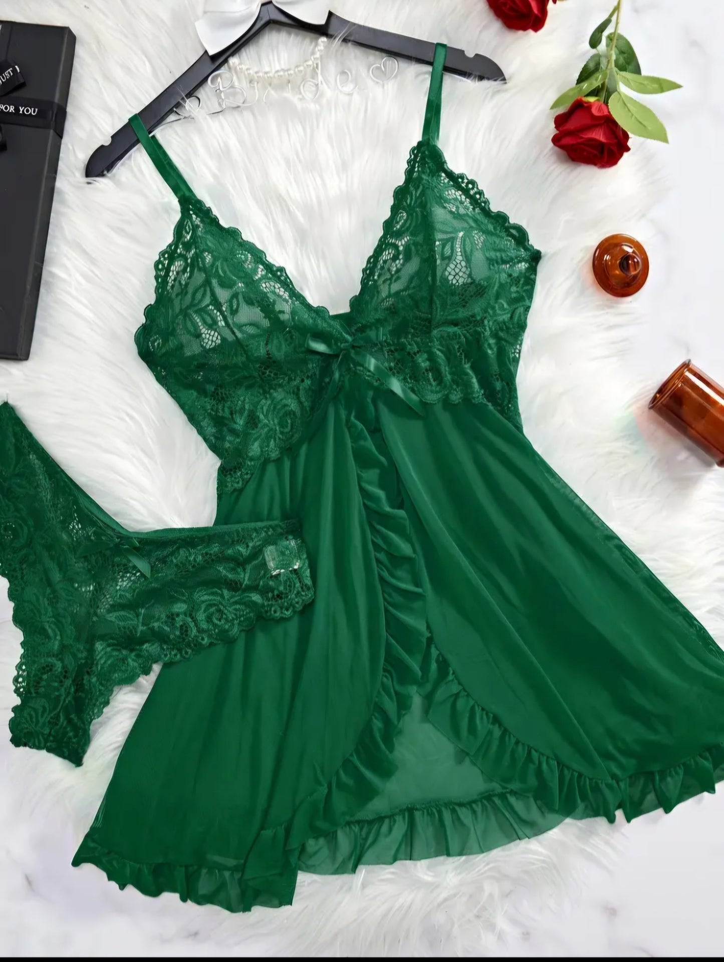 💚 Women's Lace Trim Nightgown Set 💚 Size M