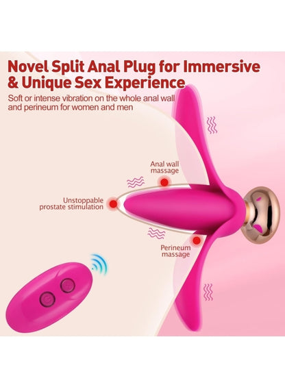 Vibrating Butt Plug Sex Toys- Unique Stamens Anal Plug with 9 Modes, Silicone Big Butt Plugs with Remote, Pink Adult Vibrator for Men Women Vibrting Prostate Massager