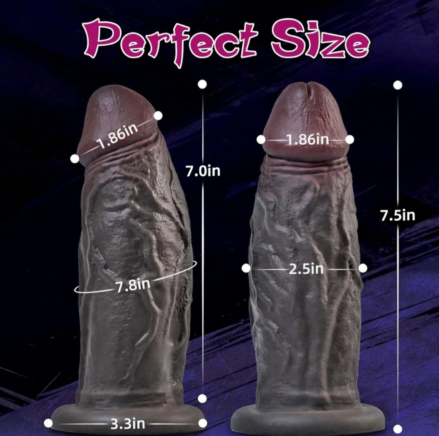 2.5IN Diameter Black Thick Dildo No Balls, 7.5in Realistic Curved Silicone Big Dildo with Strong Suction Cup for Hands-Free Play, Girthy G-spot Anal Dildos Adult Sex Toys for Women Men Couples
