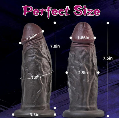 2.5IN Diameter Black Thick Dildo No Balls, 7.5in Realistic Curved Silicone Big Dildo with Strong Suction Cup for Hands-Free Play, Girthy G-spot Anal Dildos Adult Sex Toys for Women Men Couples