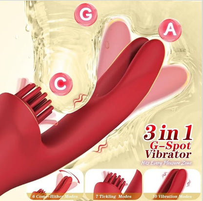 Rabbit Vibrators for Women, 3 in 1 G Spot Vibrator & Clitoral Stimulator with 6 Come Hither Motions, 7 Tickling Modes & 10 Vibration Modes, Finger Vibrator Adult Sex Toys for Female Pleasure