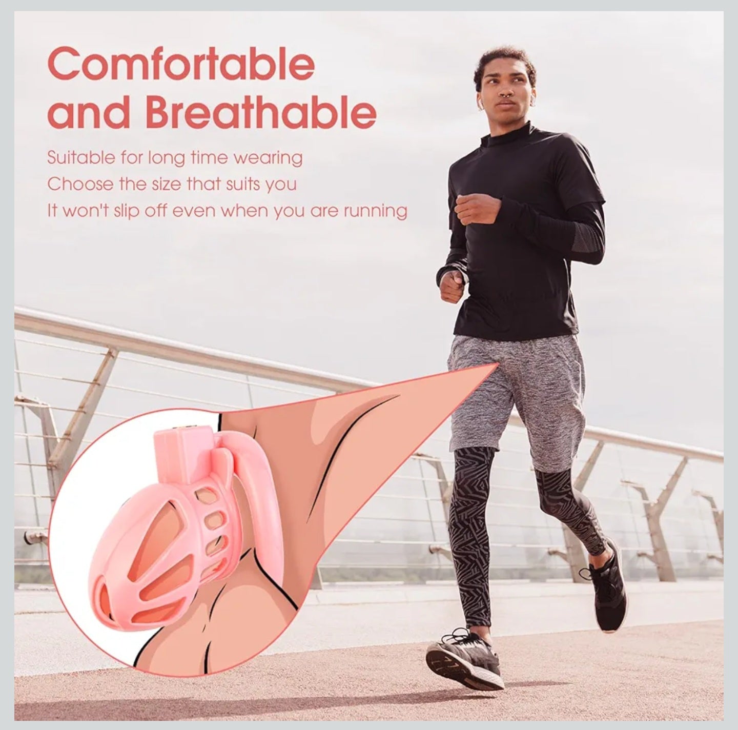 Male Chastity Device Cock Cage - UTIMI Lightweight Vertical Invisible Lock Chastity Cage for Men with 4 Active Rings & 2 Keys Adult Sex Toys for Male Penis Exercise and Abstinence | Pink | Large Size
