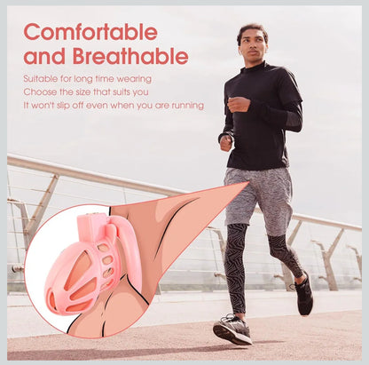 Male Chastity Device Cock Cage - UTIMI Lightweight Vertical Invisible Lock Chastity Cage for Men with 4 Active Rings & 2 Keys Adult Sex Toys for Male Penis Exercise and Abstinence | Pink | Large Size