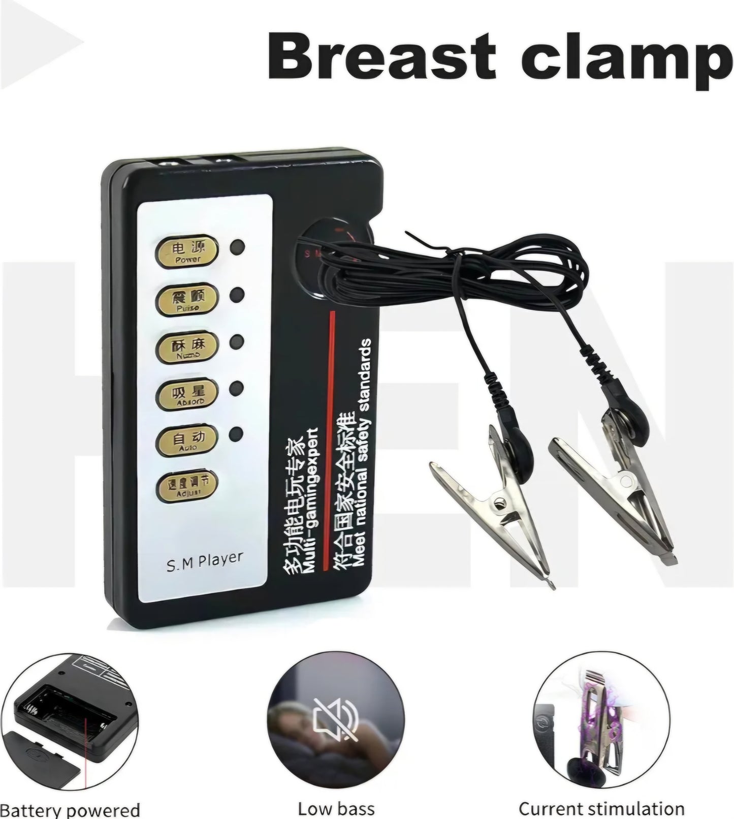 Electric Shock Nipple Clip Chain, Nipple Clamps, Adjustable BDSM Nipple Clamps for Exciting Sexual Pleasure （Requires Two AAA Batteries Installed）