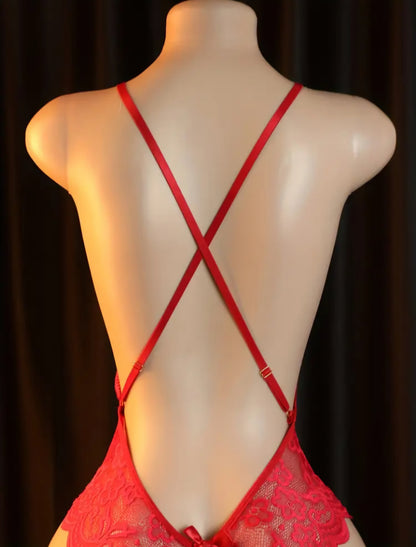 ❤️ One-Piece Exotic Lace Teddy: Deep V & Open Crotch Lingerie❤️ - Size S