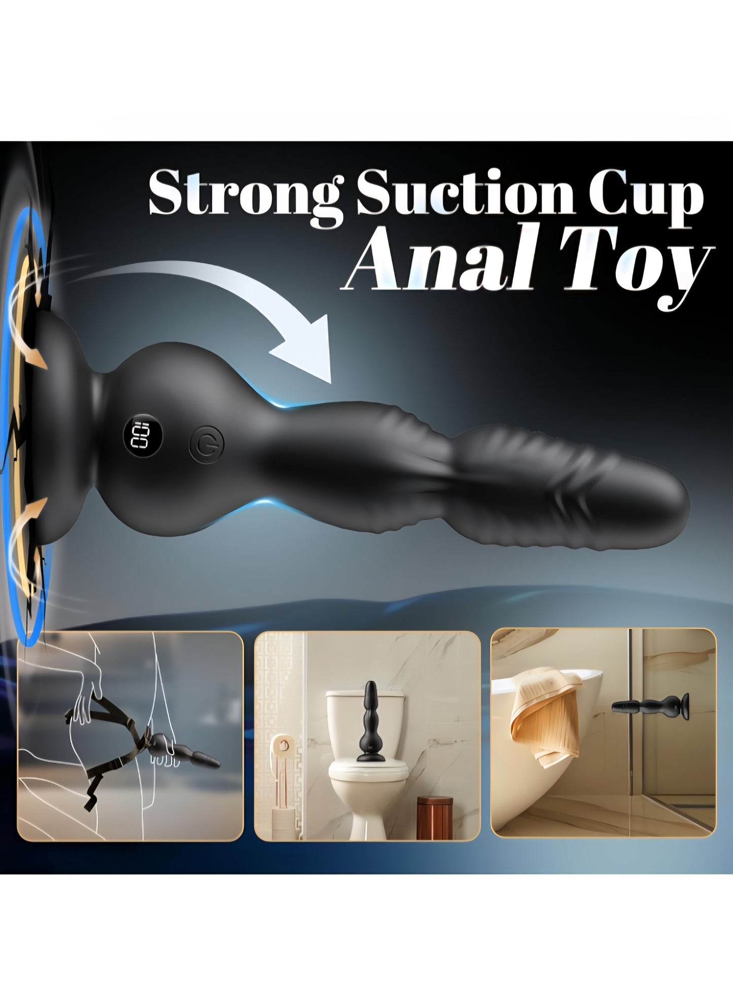 360°Rotation Anal Vibrators Prostate Massager, 10 Modes Rotating Vibrating Anal Beads LED Display Butt Plug with Remote Control, Strap-on Anal Sex Toys with Strong Suction Cup Adult Toys for Men