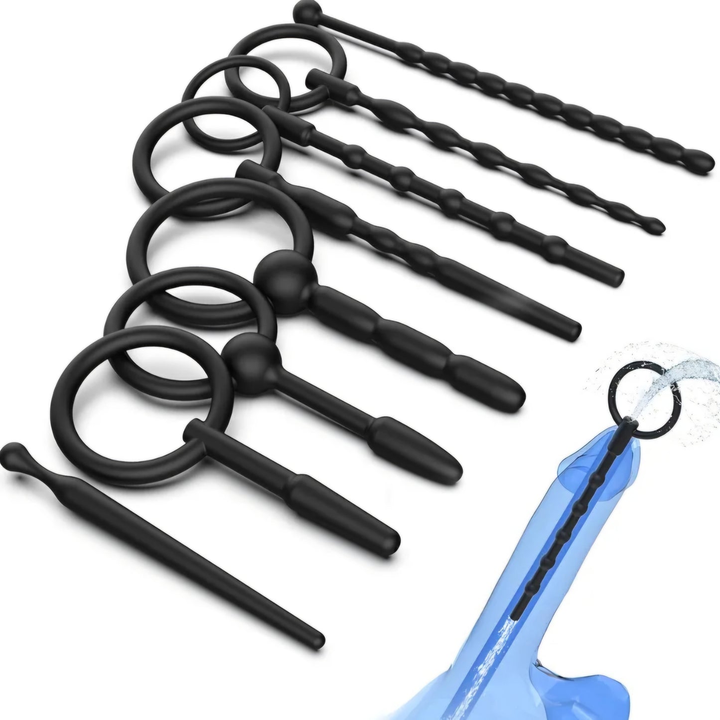 Penis Plug Silicone Urethra Sound：Sex Toys - Catheters & Sounds 8 PCS Silicone Dilators with Pull Ring, Hollow Sounding Toys BDSM Bladder Irritation Prostate Stimulator Anal Beads Adult Toy for Men