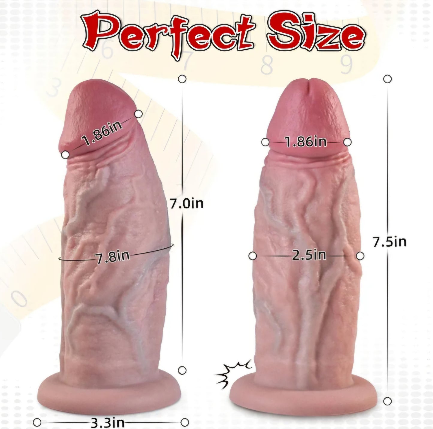 2.5IN Diameter Huge Thick Dildo No Balls, 7.5in Realistic Curved Silicone Big Dildo with Strong Suction Cup for Hands-Free Play, Girthy G-spot Anal Dildos Adult Sex Toys for Women Men Couples