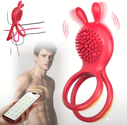 Dual-Stimulation App-Controlled Vibrating Cock Ring with Textured Clitoral Massager