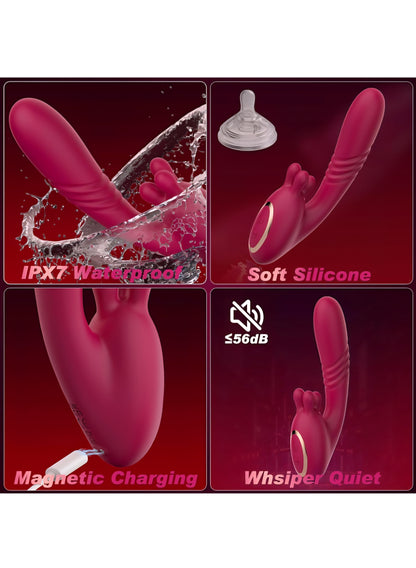 Vibrator Dildo Sex Toys for Women - 3 in 1 Rose Sex Toy with G Spot Thrusting Vibrators, 9 Thrusting, 9 Vibration, 9 Kneading Clitoral, Nipple Stimulation, Pleasure Tools for Female, Couples Games