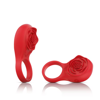Rose-Shaped App-Controlled Vibrating Cock Ring Penis Ring with Clitoral Massager