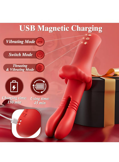 Thrusting Vibrator Sex Toys for Women - Adult Toys G Spot Vibrators with 10 Thrusting 10 Vibrating 10 Clitoral Vibration, Female Nipple Stimulator Double Dildo Rabbit Adult Sex Toys & Games for Couple