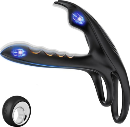 Vibrating Cock Ring, 3 in 1 Silicone Penis Ring with 10 Vibration Modes G-Spot & Clitoral Stimulator, Couple Vibrator Rechargeable Waterproof Adult Sex Toys with Remote Control for Men or Couples Play